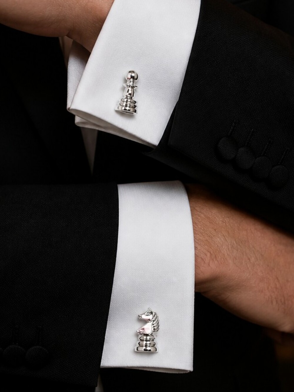 Chess Cufflinks Silver Knight Pawn Mismatched Chess Player Tournament Mens Gift